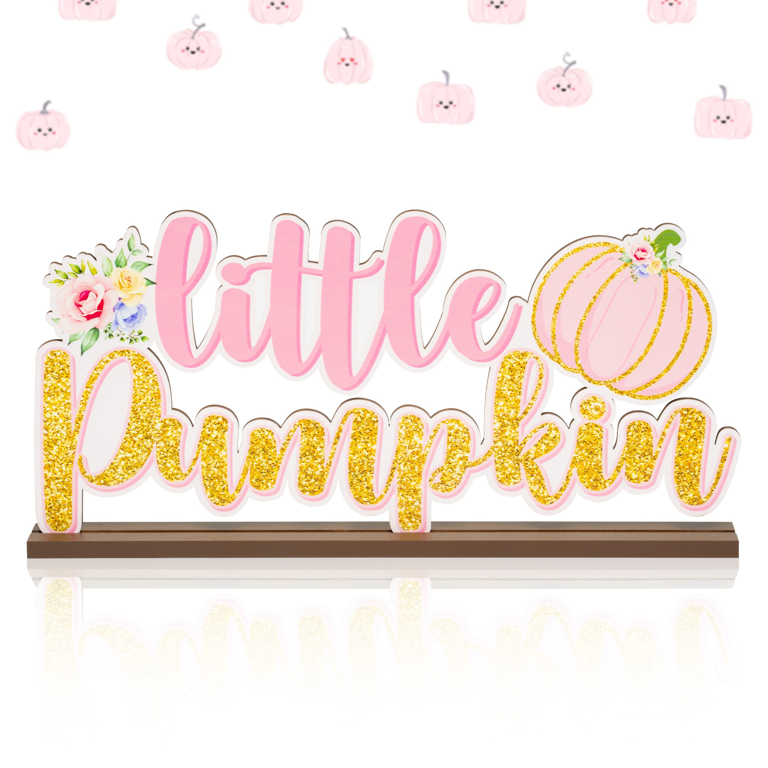 AwserTantue Pink Little Pumpkin Baby Shower Wooden Table Centerpieces, Glitter Wood Letter Sign for Kids Birthday Party Decorations Supplies Fall Pumpkin Theme Gender Reveal Party Ornament Photo Props