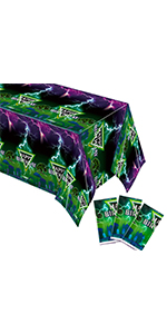 AwserTantue 3 Pack Green and Purple Monster Truck Tablecloths, Monster Truck Happy Birthday Disposable Rectangle Table Cover for Kids Baby Shower Theme Birthday Party Dinner Table Decor,108×54 inches