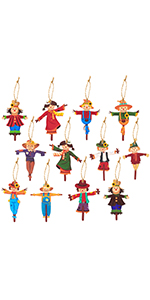 AwserTantue 37Pcs Fall Autumn Scarecrow Wood Hanging Ornaments, Thanksgiving Scarecrow Wood Decorative Pendent with Rope for Thanksgiving Day Fall Harvest Party Favor Gift Tag Home Tree Decor Supplies